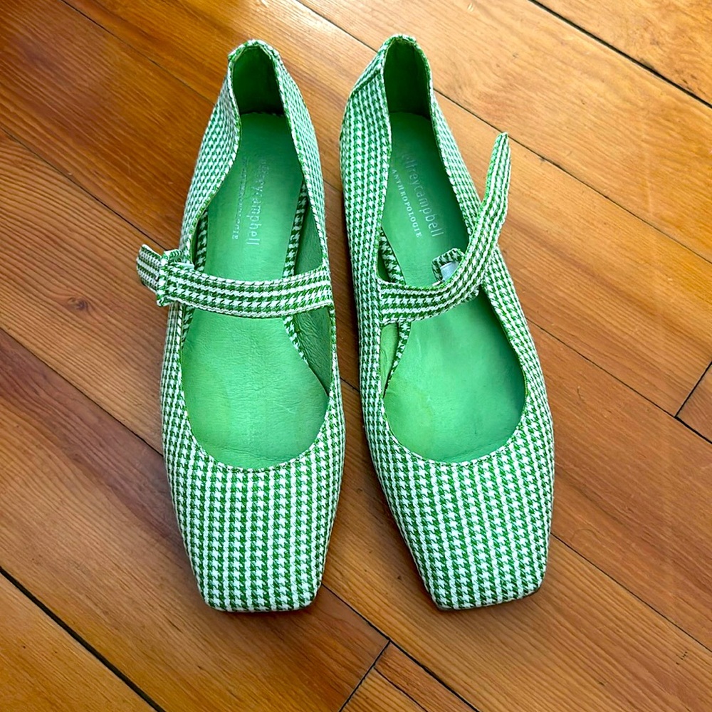 Jeffrey Campbell Square Toe Mary Jane Flats Green Houndstooth Pin Up Rockabilly